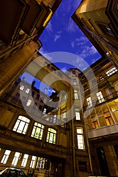 Courtyard of a house at night. Saint-Petersburg. Russia.