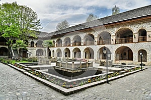 Courtyard of Karavansaray building in Sheki, Azerbaijan