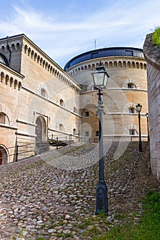 Courtyard in Karlsborgs fortress in Sweden with a fortified wall
