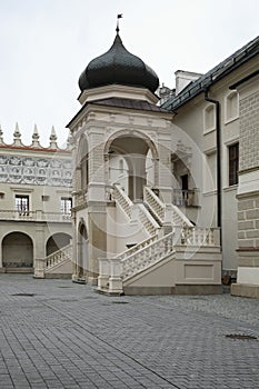 Courtyard of Krasiczyn castle near Przemysl. Poland