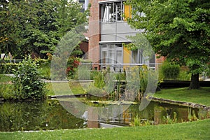 Courtyard landscape of modern residential building