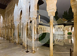 Courtyard of the Lions (Patio de los Leones) in evening time, A