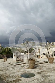 Courtyard of a luxury boutique hotel