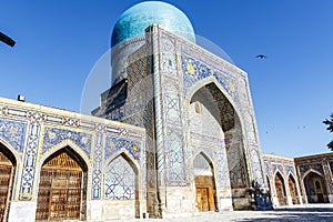 Courtyard of Madrasah Ttilla-kari Tilya Kori on Registan square in Samarkand, Uzbekistan