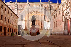 Courtyard of major schools, with the statue of Fray Luis de Leon and the facade of the old University of Salamanca