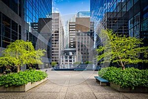 Courtyard and modern buildings in downtown Toronto, Ontario.