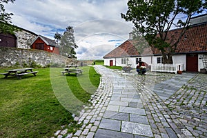 Courtyard of Munkholmen island, a small islet near  Trondheim city and a popular