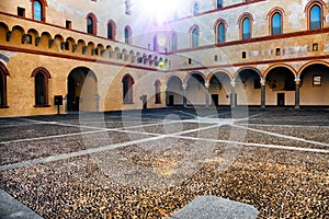 Courtyard of the old castle in old town of Milan, Italy