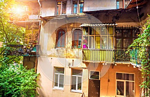 Courtyard of old house in Lviv city in Ukraine. Local architecture