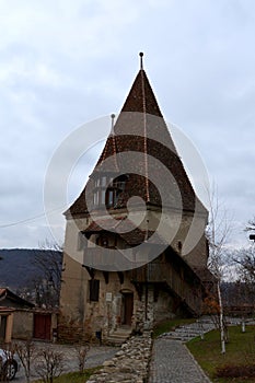 Courtyard of the Old medieval saxon lutheran church in Sighisoara, Transylvania, Romania