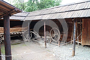 Courtyard of Old rural House in open-air folk museum  in Uzhhorod