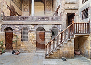 Courtyard of ottoman historic Beit El Set Waseela building Waseela Hanem House, located in Darb Al-Ahmar district, Cairo, Egypt photo