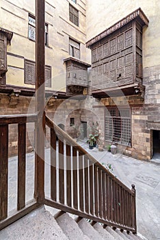 Courtyard of ottoman historic house of Zeinab Khatoun with wooden oriel windows