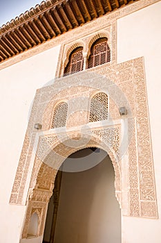 Courtyard in the Palacio Nazaries at the Alhambra in Granada, Sp