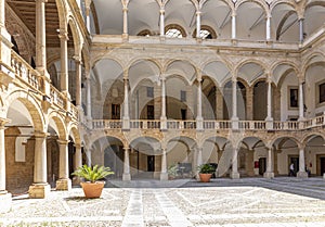 Courtyard of Palazzo dei Normanni (Palace of the Normans, Palazzo Reale) in Palermo city