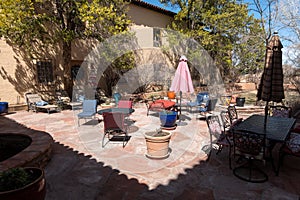 Patio, historic hotel in Winslow, Arizona photo