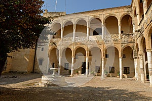Courtyard in plateresque style. Palace-Castle de los Ribera in Bornos, province of Cadiz.