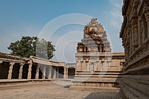 Courtyard of the ruined Krishna temple complex in Hampi, Karnataka, India.