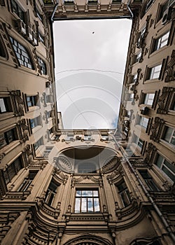 Courtyard`s structure shapes in Moscow city center, Russia.