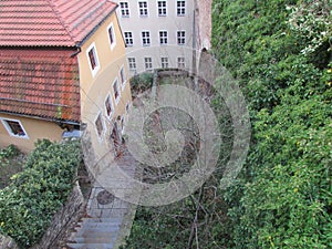 The courtyard and the street of a small German city top view.