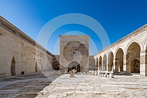 Courtyard of Sultanhani Caravanserai, an ancient fortified inn on the caravan route, Aksaray, Turkey