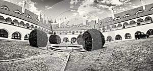 Courtyard of Topolcianky castle, Slovakia, colorless