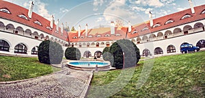 Courtyard of Topolcianky castle, Slovakia, red filter