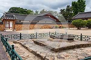 Courtyard and traditional building facades of the korean Gyeongju Hyanggyo Confucian School. Gyeongju, South Korea, Asia