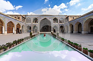 Courtyard View of Nasir Al-Mulk Mosque, Shiraz, Iran.