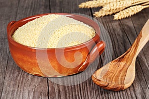 Couscous in an earthenware bowl