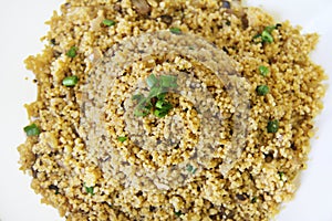 Couscous with mushrooms upclose