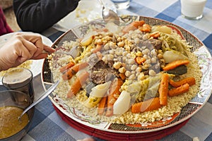 Couscous plate on a family table