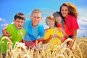 Cousins in grain field