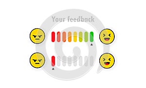 Coustomer feedback survey template. Progress bar with anger and happy emoticon. Clients choosing satisfaction rating and leaving