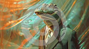 Couture crocodile in a tailored suit photo