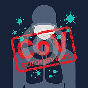 CoV corona virus concept with  human wear mask and virus enters the lungs vector design