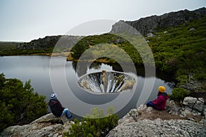 Covao dos Conchos famous for its Bell-mouth spillway in Serra da Estrela mountains, Portugal