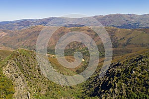 Covas do Rio drone aerial view in Serra da Freita Arouca Geopark, in Portugal