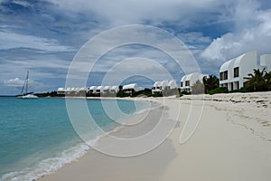 Covecastles resort villas on white sand beach and ocean, Shoal Bay West, Anguilla, British West Indies, BWI, Caribbean
