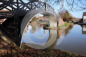 Coventry canal waters oxford canal route reflections of bridge and buildings hawkesbury junction