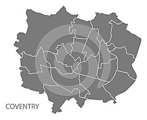 Coventry city map with wards grey illustration silhouette shape