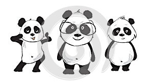 Cute panda bear vector illustration Black and white