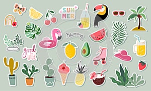 Summer stickers collection with different seasonal elements photo