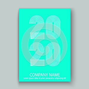 Cover Annual Report numbers 2020 in thin lines. Year 2020 text design in colour trend black on aqua mente abstract background. photo