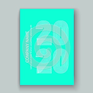 Cover Annual Report numbers 2020 in thin lines. Year 2020 text design in colour trend black on aqua mente abstract background. photo