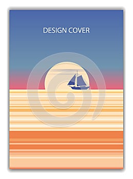 Cover background design template for book, notebook, flyer, banner, poster, card. Abstract seascape ocean sunset view