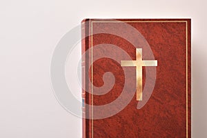 Cover of a Bible on a white table