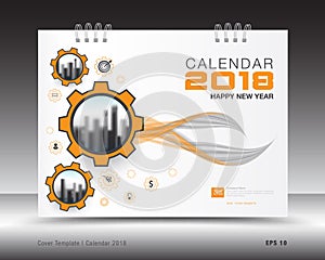 Cover calendar 2018 template, orange book cover