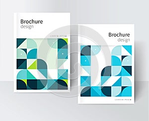 cover for catalog, report, brochure, poster. Blue and green abstract geometric shapes.