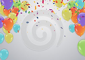 Cover with colored balloons, garlands and confetti on the white. Eps 10